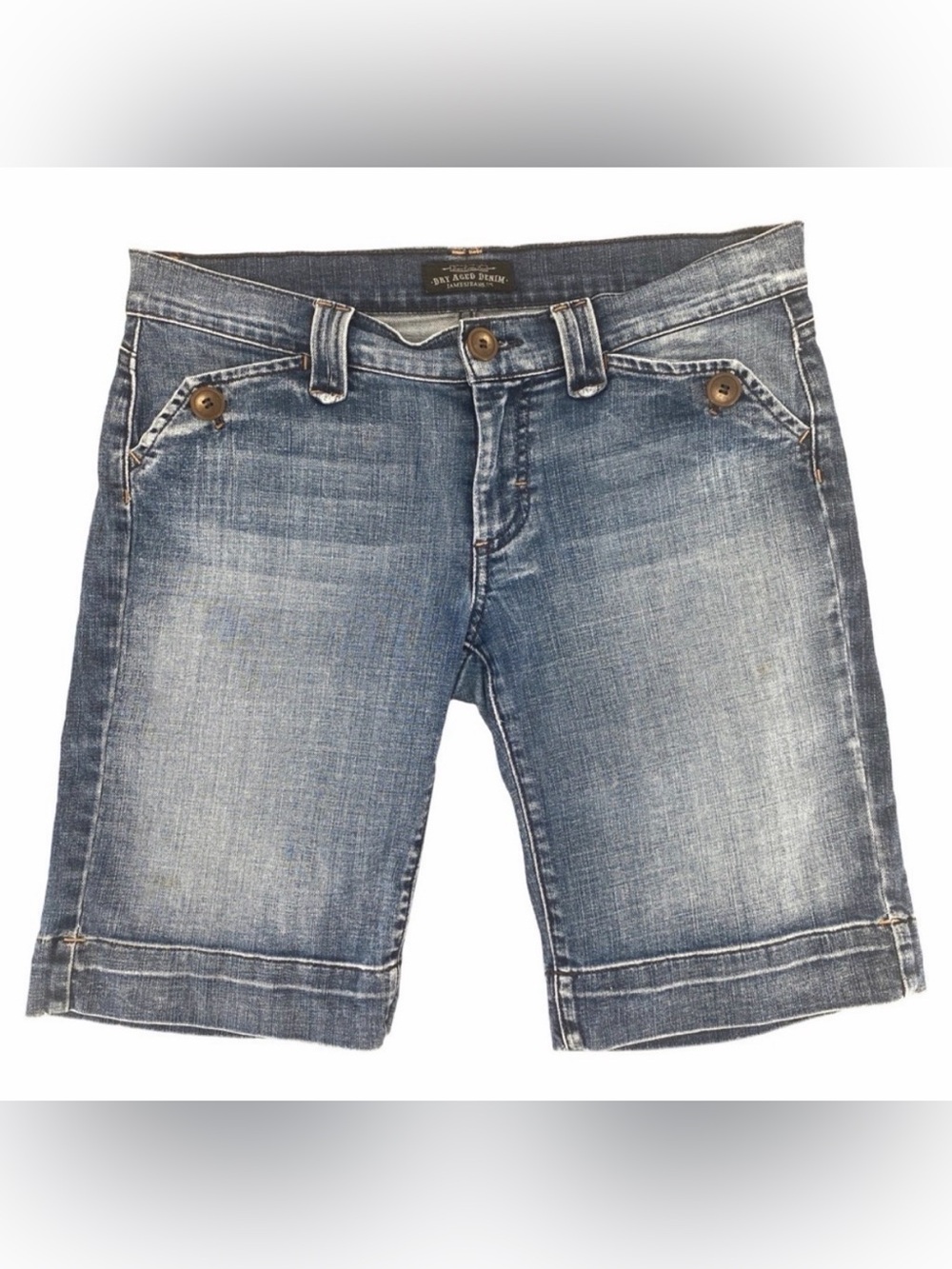 James Jeans Women’s Bermuda Mid-Rise Dry Aged Denim Jean Shorts Size 32